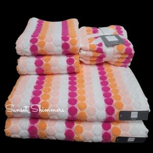 8pc Soho Living 2 Bath 2 Hand 4 Washcloth Set Colorful Striped Dot Towel Set NEW